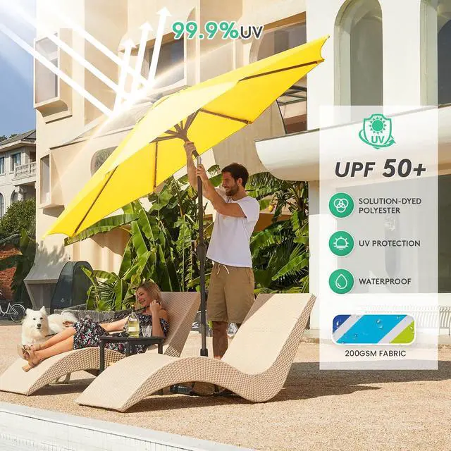 Alt view image 5 of 7 - JEAREY 9' Patio Umbrella with Solar Lights, LED Umbrella, Lemon | Outdoor Table Market Umbrellas with 8 Sturdy, Tilt & Crank UV Protection Waterproof for Garden, Deck, Backyard, Pool