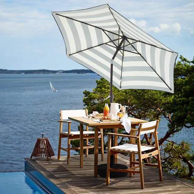 Alt view image 4 of 7 - JEAREY 7.5 ft Outdoor Patio Umbrella, Table Umbrella, Beige-Black Stripe | 6 Sturdy Ribs, Tilt & Crank lift, Vented Canopy, Ideal for Garden, Deck, Backyard, Pool & Beach