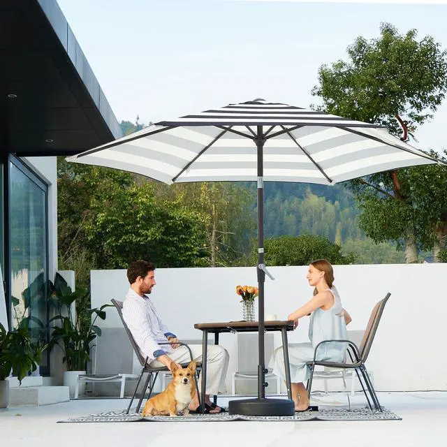 Alt view image 7 of 7 - JEAREY 7.5 ft Outdoor Patio Umbrella, Table Umbrella, Beige-Black Stripe | 6 Sturdy Ribs, Tilt & Crank lift, Vented Canopy, Ideal for Garden, Deck, Backyard, Pool & Beach
