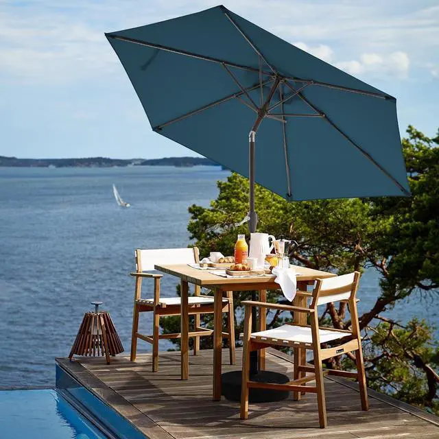 Alt view image 4 of 7 - JEAREY 7.5 ft Outdoor Patio Umbrella, Table Umbrella, Lake Blue | 6 Sturdy Ribs, Tilt & Crank lift, Vented Canopy, Ideal for Garden, Deck, Backyard, Pool & Beach