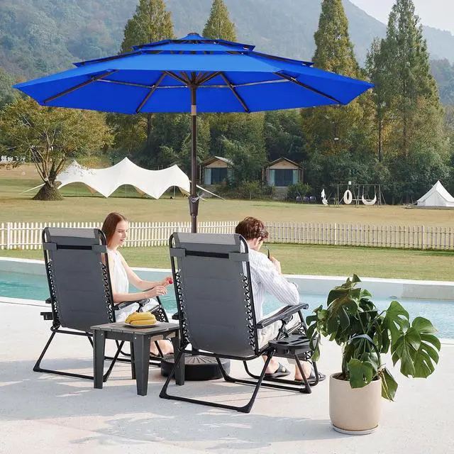 Alt view image 2 of 7 - JEAREY 9FT 3 Tier Patio Umbrella Outdoor Market Umbrella Table Umbrellas with 8 Ribs 1.5 Pole Push Button Tilt and Crank UV Protection for Garden,Royal Blue