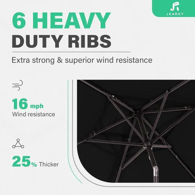 Alt view image 4 of 7 - JEAREY 6.6FT x 10FT 2-Tiers Rectangular Patio Umbrellas Outdoor Large Market Umbrella With Push Button Tilt and Crank Lift System 6 Sturdy Ribs UV Protection Waterproof Sunproof, Black