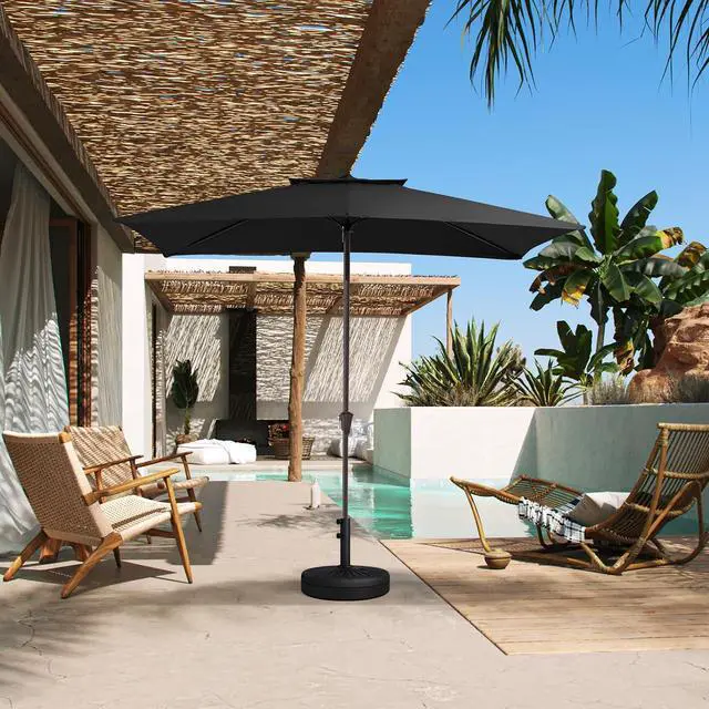 Alt view image 6 of 7 - JEAREY 6.6FT x 10FT 2-Tiers Rectangular Patio Umbrellas Outdoor Large Market Umbrella With Push Button Tilt and Crank Lift System 6 Sturdy Ribs UV Protection Waterproof Sunproof, Black