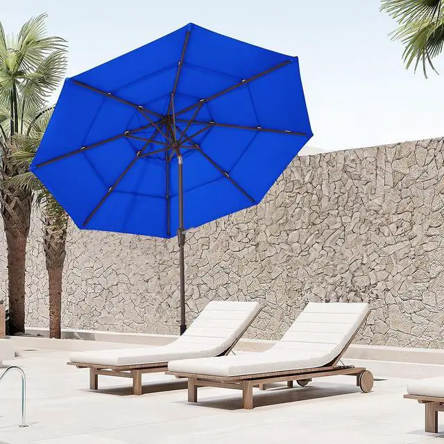 Alt view image 7 of 7 - JEAREY 9FT 3 Tier Patio Umbrella Outdoor Market Umbrella Table Umbrellas with 8 Ribs 1.5 Pole Push Button Tilt and Crank UV Protection for Garden,Royal Blue