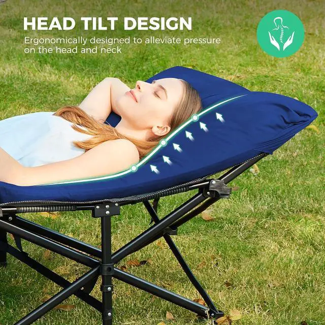 Alt view image 6 of 7 - JEAREY Folding Camping Cot for Adults, 28in Wide with Mattress, Navy | Heavy-duty 1200D Oxford Cot with Removable Mattress and Carry Bag, Portable Design for Camping, Travel, Guests and Hiking