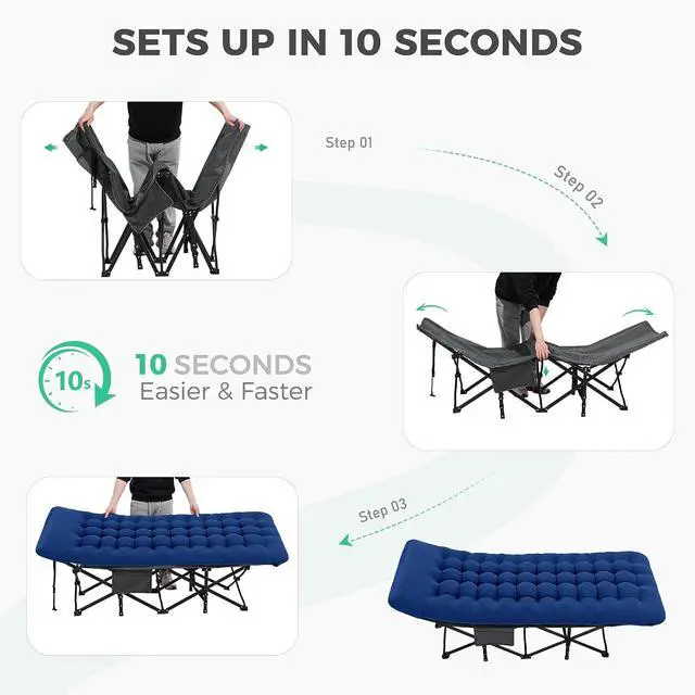 Alt view image 4 of 7 - JEAREY Folding Camping Cot for Adults, 28in Wide with Mattress, Navy | Heavy-duty 1200D Oxford Cot with Removable Mattress and Carry Bag, Portable Design for Camping, Travel, Guests and Hiking