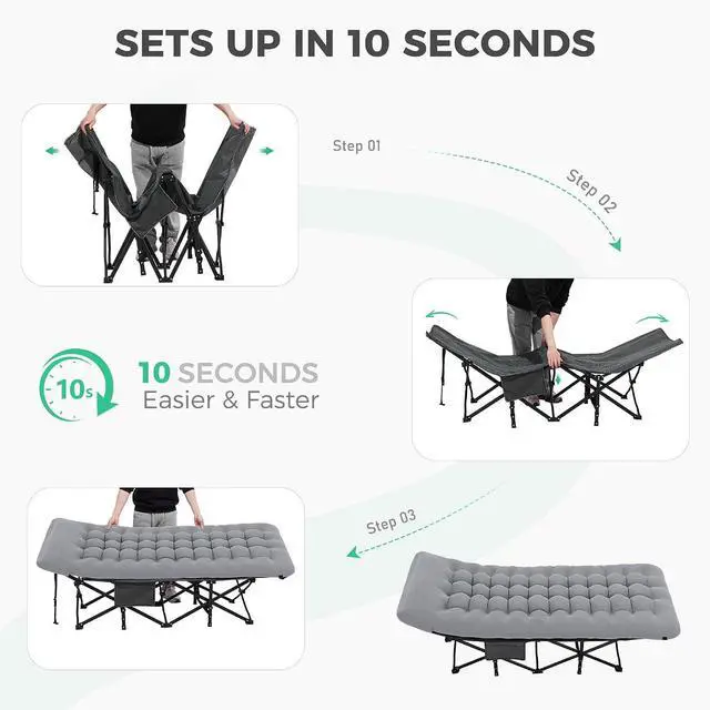Alt view image 5 of 7 - JEAREY Camping Cot for Adults, 28 in Wide with Mattress, Bright Gray | Heavy-duty 1200D Oxford Cot with Removable Mattress and Carry Bag, Portable Design for Camping, Travel, Guests and Hiking