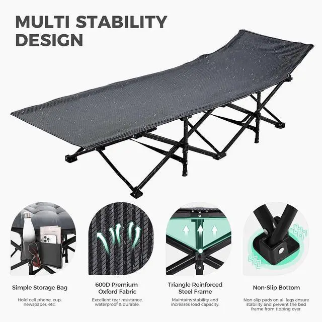 Alt view image 6 of 7 - JEAREY Camping Cot for Adults, 28 in Wide with Mattress, Bright Gray | Heavy-duty 1200D Oxford Cot with Removable Mattress and Carry Bag, Portable Design for Camping, Travel, Guests and Hiking
