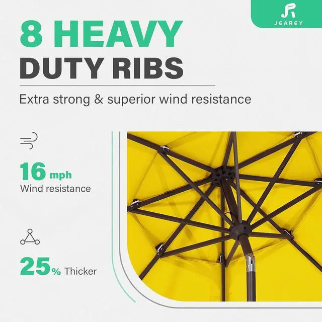 Alt view image 6 of 7 - JEAREY 9FT 3 Tier Patio Umbrella Outdoor Market Umbrella Table Umbrellas with 8 Ribs 1.5 Pole Push Button Tilt and Crank UV Protection for Garden,Backyard,Yellow