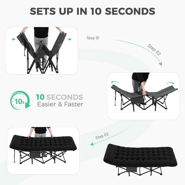 Alt view image 6 of 7 - JEAREY 2-Piece Camping Cot for Sleeping 28" Extra Wide, Heavy-Duty 1200D Oxford Foliding Cots for Adults Portable with Mattress, Carry Bag for Guest, Travel, Hiking, Black