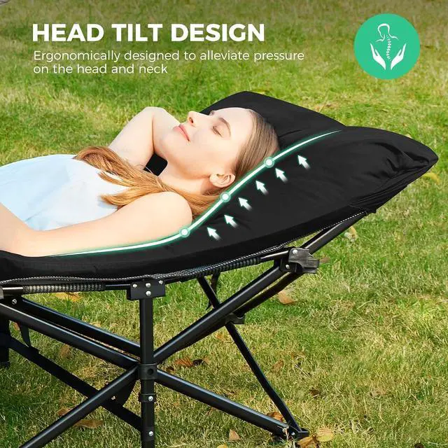 Alt view image 2 of 7 - JEAREY 2-Piece Camping Cot for Sleeping 28" Extra Wide, Heavy-Duty 1200D Oxford Foliding Cots for Adults Portable with Mattress, Carry Bag for Guest, Travel, Hiking, Black