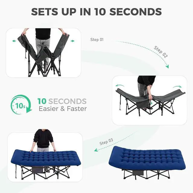 Alt view image 5 of 7 - JEAREY Folding Camping Cot for Adults, 32in Wide with Mattress, Navy | Heavy-duty 1200D Oxford Cot with Removable Mattress and Carry Bag, Portable Design for Camping, Travel, Guests and Hiking
