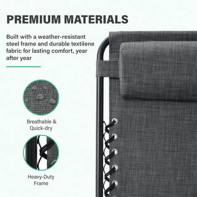 Alt view image 4 of 7 - JEAREY Zero Gravity Chairs Set of 2, Adjustable Patio Recliners, Dark Grey | 400 lbs Capacity, Steel Frame Textilene Fabric, Locking Recline, Pillow & Cup Holder Tray for Patio, Pool, Beach