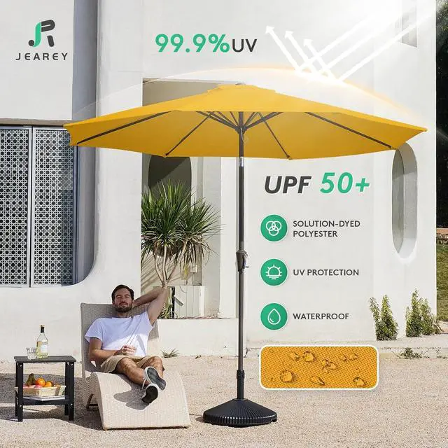 Alt view image 3 of 7 - JEAREY Outdoor Patio Umbrella 9FT Outdoor Table Umbrella with Push Button Tilt and Crank, Market Umbrellas 8 Sturdy Ribs UV Protection Waterproof for Garden, Deck, Pool (Bright Orange)
