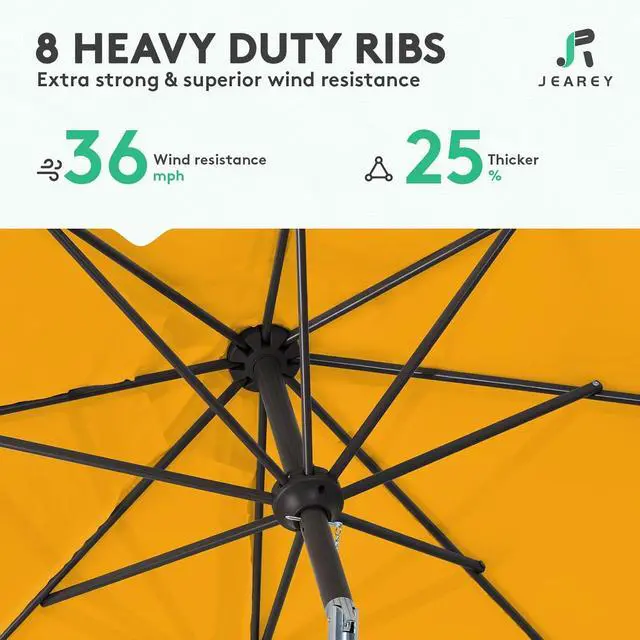 Alt view image 4 of 7 - JEAREY Outdoor Patio Umbrella 9FT Outdoor Table Umbrella with Push Button Tilt and Crank, Market Umbrellas 8 Sturdy Ribs UV Protection Waterproof for Garden, Deck, Pool (Bright Orange)