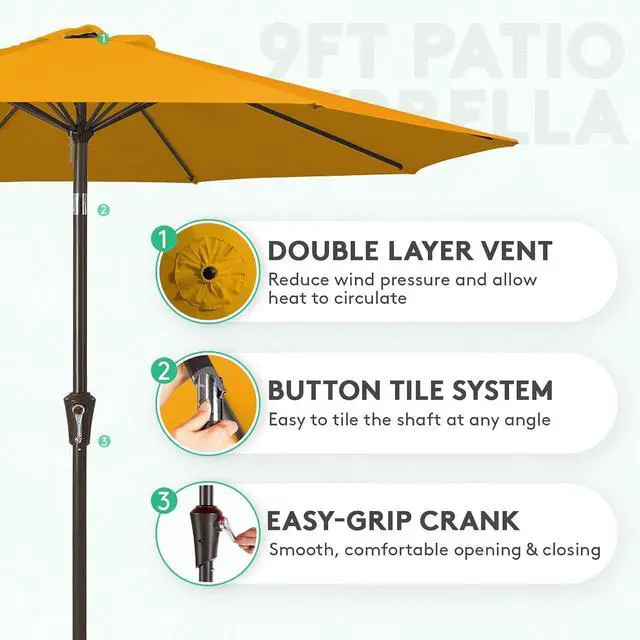 Alt view image 2 of 7 - JEAREY Outdoor Patio Umbrella 9FT Outdoor Table Umbrella with Push Button Tilt and Crank, Market Umbrellas 8 Sturdy Ribs UV Protection Waterproof for Garden, Deck, Pool (Bright Orange)