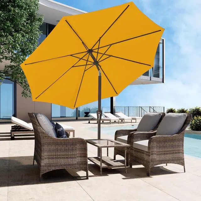 Alt view image 5 of 7 - JEAREY Outdoor Patio Umbrella 9FT Outdoor Table Umbrella with Push Button Tilt and Crank, Market Umbrellas 8 Sturdy Ribs UV Protection Waterproof for Garden, Deck, Pool (Bright Orange)