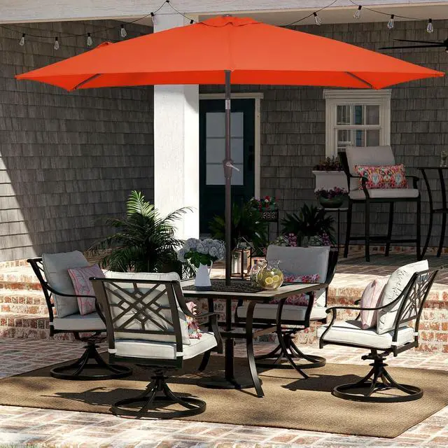 Alt view image 2 of 7 - JEAREY 6.5x10 ft Rectangular Patio Umbrellas Rectangle Outdoor Umbrella with Push Button Tilt and Crank, Market Table Umbrella 6 Sturdy Ribs UV Protection for Poolside Garden Backyard Deck, Orange