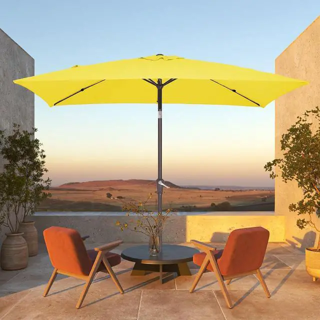 Alt view image 2 of 7 - JEAREY 6.5x10 ft Rectangular Patio Umbrellas Outdoor Market Umbrella with Push Button Tilt and Crank, Rectangle Table Umbrella 6 Sturdy Ribs UV Protection for Pool Garden Backyard Deck, Yellow