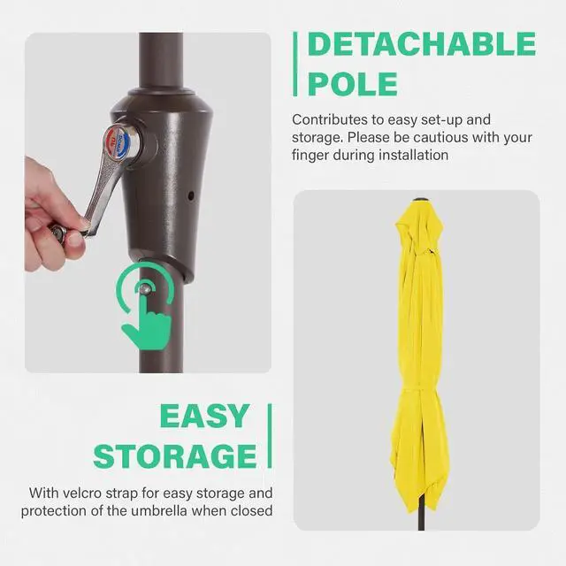 Alt view image 3 of 7 - JEAREY 6.5x10 ft Rectangular Patio Umbrellas Outdoor Market Umbrella with Push Button Tilt and Crank, Rectangle Table Umbrella 6 Sturdy Ribs UV Protection for Pool Garden Backyard Deck, Yellow