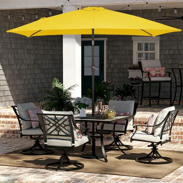 Alt view image 4 of 7 - JEAREY 6.5x10 ft Rectangular Patio Umbrellas Outdoor Market Umbrella with Push Button Tilt and Crank, Rectangle Table Umbrella 6 Sturdy Ribs UV Protection for Pool Garden Backyard Deck, Yellow