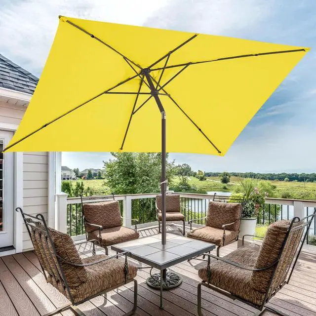 Alt view image 6 of 7 - JEAREY 6.5x10 ft Rectangular Patio Umbrellas Outdoor Market Umbrella with Push Button Tilt and Crank, Rectangle Table Umbrella 6 Sturdy Ribs UV Protection for Pool Garden Backyard Deck, Yellow