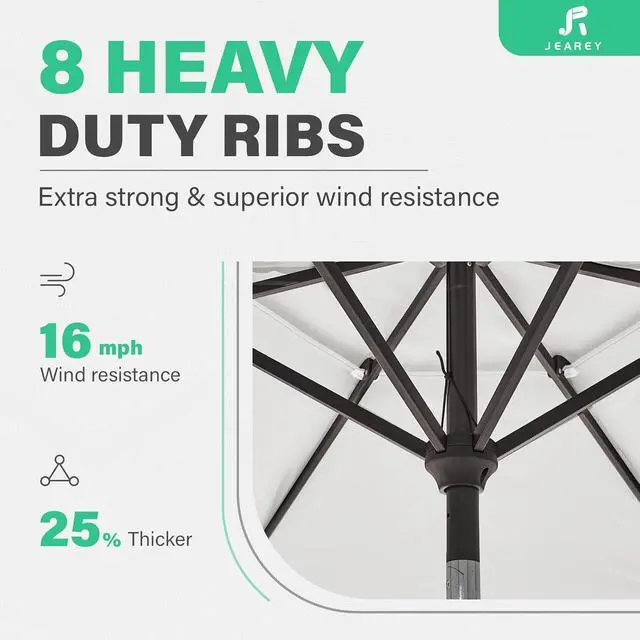 Alt view image 4 of 7 - JEAREY 9' 2-Tiers Patio Umbrellas Outdoor Table Market Umbrella w/Push Button Tilt/Crank, 8 Sturdy Ribs, UV Protection Waterproof Sunproof(Cream White)