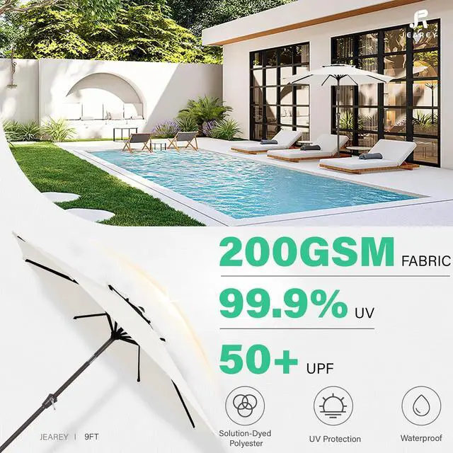 Alt view image 2 of 7 - JEAREY 9' 2-Tiers Patio Umbrellas Outdoor Table Market Umbrella w/Push Button Tilt/Crank, 8 Sturdy Ribs, UV Protection Waterproof Sunproof(Cream White)