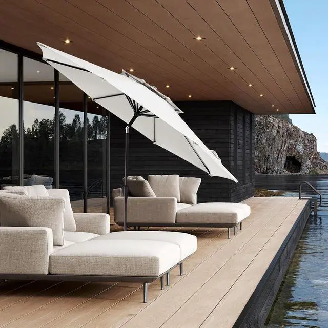 Alt view image 7 of 7 - JEAREY 9' 2-Tiers Patio Umbrellas Outdoor Table Market Umbrella w/Push Button Tilt/Crank, 8 Sturdy Ribs, UV Protection Waterproof Sunproof(Cream White)