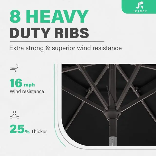 Alt view image 4 of 7 - JEAREY 9' 2-Tiers Patio Umbrellas Outdoor Table Market Umbrella w/Push Button Tilt/Crank, 8 Sturdy Ribs, UV Protection Waterproof Sunproof(Black)