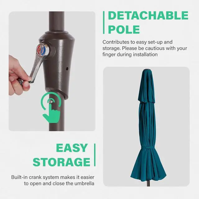 Alt view image 5 of 7 - JEAREY 9' 2-Tiers Patio Umbrellas Outdoor Table Market Umbrella w/Push Button Tilt/Crank, 8 Sturdy Ribs, UV Protection Waterproof Sunproof(Cerulean)