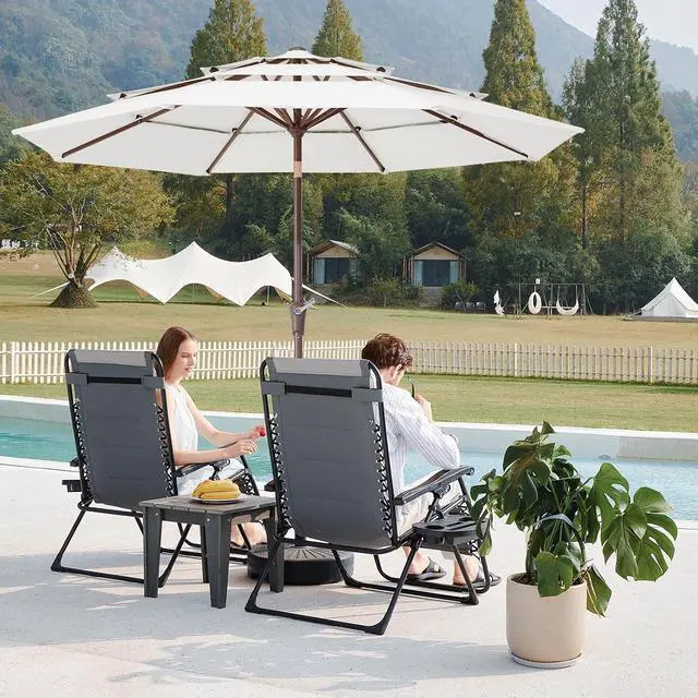 Alt view image 2 of 7 - JEAREY 9FT 3 Tier Patio Umbrella Outdoor Market Umbrella Table Umbrellas with 8 Ribs 1.5 Pole Push Button Tilt and Crank UV Protection for Garden,Off-white
