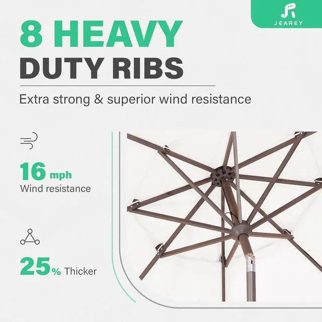 Alt view image 4 of 7 - JEAREY 9FT 3 Tier Patio Umbrella Outdoor Market Umbrella Table Umbrellas with 8 Ribs 1.5 Pole Push Button Tilt and Crank UV Protection for Garden,Off-white