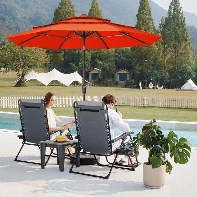 Alt view image 2 of 7 - JEAREY 9FT 3 Tier Patio Umbrella Outdoor Market Umbrella Table Umbrellas with 8 Ribs 1.5 Pole Push Button Tilt and Crank UV Protection for Garden,Orange