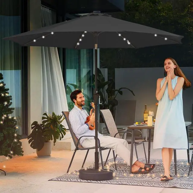 Alt view image 7 of 7 - JEAREY 9' Patio Umbrella with Solar Lights, LED Umbrella, Jet Black | Outdoor Table Market Umbrellas with 8 Sturdy, Tilt & Crank UV Protection Waterproof for Garden, Deck, Backyard, Pool