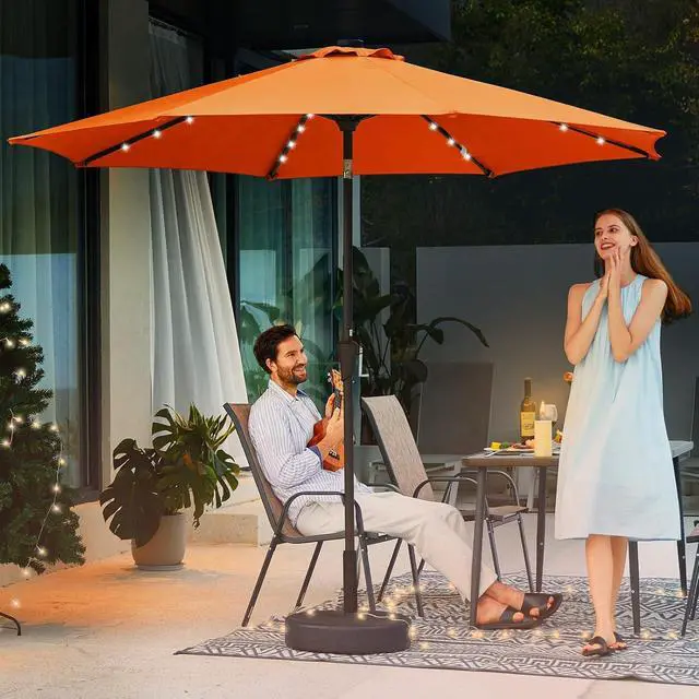Alt view image 6 of 7 - JEAREY 9FT Outdoor Patio Umbrella with Solar Lights, LED Lighted Pool Umbrella with Tilt and Crank, Outdoor Table Umbrellas for Deck, Yard & Market (Orange)