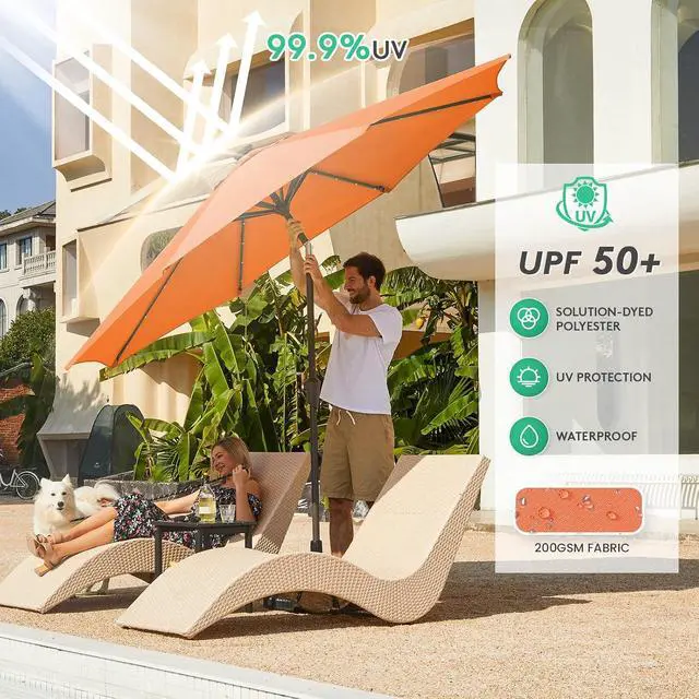 Alt view image 7 of 7 - JEAREY 9FT Outdoor Patio Umbrella with Solar Lights, LED Lighted Pool Umbrella with Tilt and Crank, Outdoor Table Umbrellas for Deck, Yard & Market (Orange)