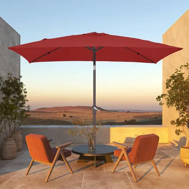 Alt view image 2 of 7 - JEAREY 6.5x10 ft Rectangular Patio Umbrellas Rectangle Outdoor Umbrella with Push Button Tilt and Crank, Market Table Umbrella 6 Sturdy Ribs UV Protection for Poolside Garden Backyard Deck, Red