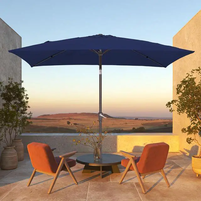 Alt view image 2 of 7 - JEAREY 6.5x10 ft Rectangular Patio Umbrellas Rectangle Outdoor Umbrella with Push Button Tilt and Crank, Market Table Umbrella 6 Sturdy Ribs UV Protection for Poolside Garden Backyard Deck, Navy