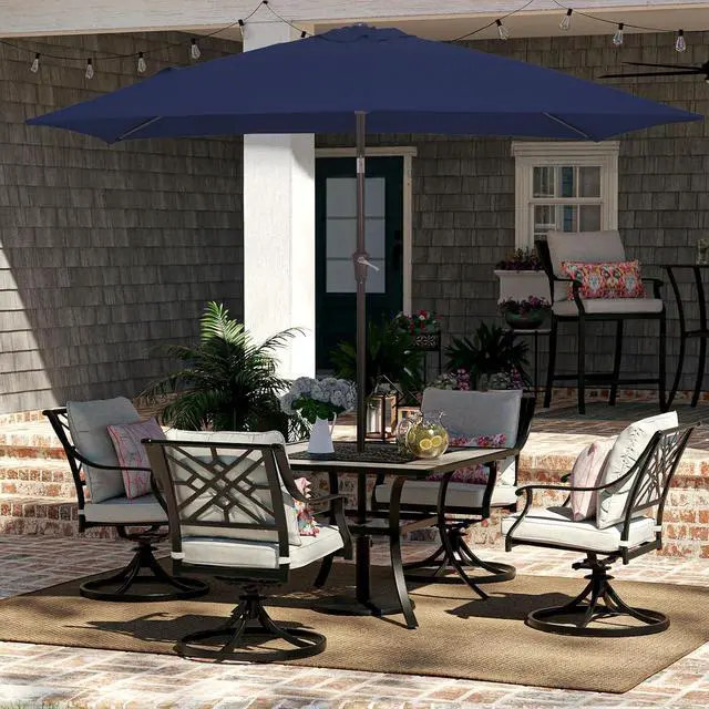 Alt view image 4 of 7 - JEAREY 6.5x10 ft Rectangular Patio Umbrellas Rectangle Outdoor Umbrella with Push Button Tilt and Crank, Market Table Umbrella 6 Sturdy Ribs UV Protection for Poolside Garden Backyard Deck, Navy
