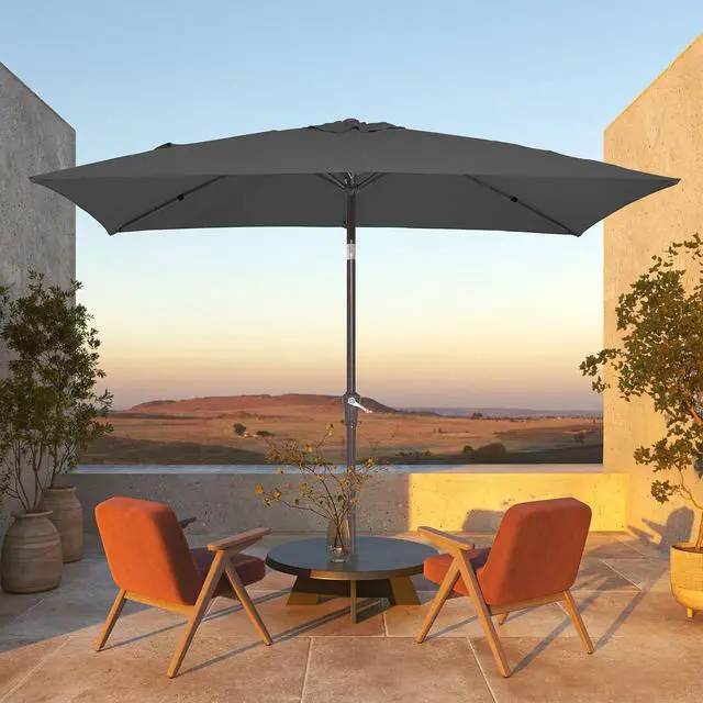 Alt view image 2 of 7 - JEAREY 6.5x10 ft Rectangular Patio Umbrellas Rectangle Outdoor Umbrella with Push Button Tilt and Crank, Market Table Umbrella 6 Sturdy Ribs UV Protection for Poolside Garden Backyard Deck, Gray