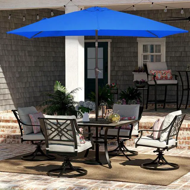 Alt view image 2 of 7 - JEAREY 6.5x10 ft Rectangular Patio Umbrellas Rectangle Outdoor Umbrella with Push Button Tilt and Crank, Market Table Umbrella 6 Sturdy Ribs UV Protection for Poolside Garden Backyard Deck, Royal Blue