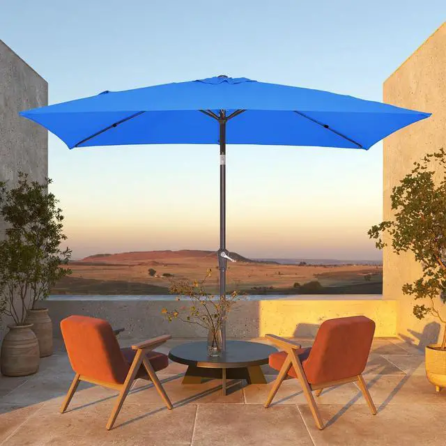 Alt view image 4 of 7 - JEAREY 6.5x10 ft Rectangular Patio Umbrellas Rectangle Outdoor Umbrella with Push Button Tilt and Crank, Market Table Umbrella 6 Sturdy Ribs UV Protection for Poolside Garden Backyard Deck, Royal Blue