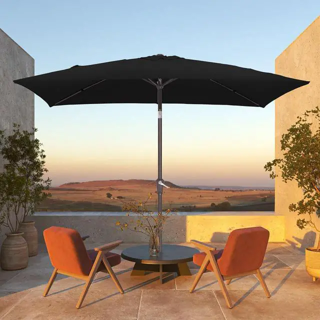 Alt view image 2 of 7 - JEAREY 6.5x10 ft Rectangular Patio Umbrellas Rectangle Outdoor Umbrella with Push Button Tilt and Crank, Market Table Umbrella 6 Sturdy Ribs UV Protection for Poolside Garden Backyard Deck, Black
