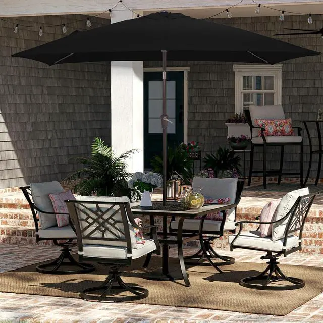 Alt view image 4 of 7 - JEAREY 6.5x10 ft Rectangular Patio Umbrellas Rectangle Outdoor Umbrella with Push Button Tilt and Crank, Market Table Umbrella 6 Sturdy Ribs UV Protection for Poolside Garden Backyard Deck, Black