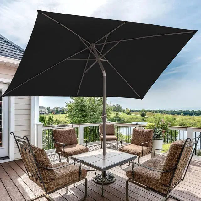 Alt view image 6 of 7 - JEAREY 6.5x10 ft Rectangular Patio Umbrellas Rectangle Outdoor Umbrella with Push Button Tilt and Crank, Market Table Umbrella 6 Sturdy Ribs UV Protection for Poolside Garden Backyard Deck, Black