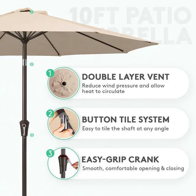 Alt view image 2 of 7 - JEAREY 10 ft Outdoor Patio Umbrella w/Tilt and Crank, Beige | 8 Sturdy Ribs Market Umbrella UV Protection Waterproof Provides Comfortable Shade for Garden, Deck, Backyard, Pool
