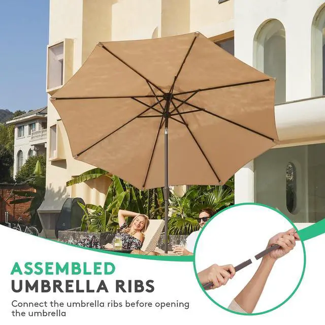 Alt view image 4 of 7 - JEAREY 10 ft Outdoor Patio Umbrella w/Tilt and Crank, Beige | 8 Sturdy Ribs Market Umbrella UV Protection Waterproof Provides Comfortable Shade for Garden, Deck, Backyard, Pool