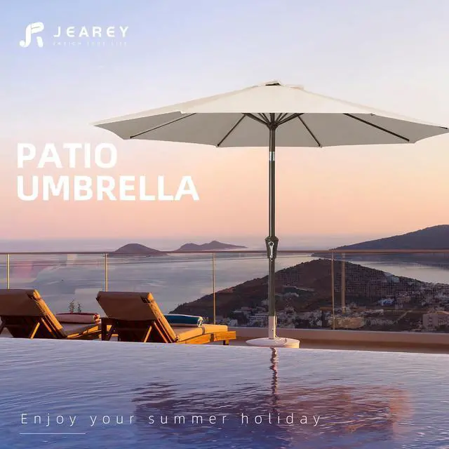 Alt view image 7 of 7 - JEAREY 10 ft Outdoor Patio Umbrella w/Tilt and Crank, Beige | 8 Sturdy Ribs Market Umbrella UV Protection Waterproof Provides Comfortable Shade for Garden, Deck, Backyard, Pool