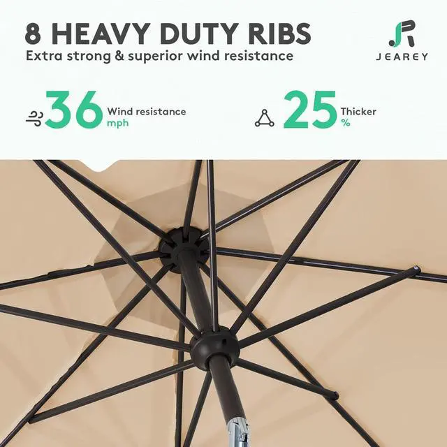 Alt view image 5 of 7 - JEAREY 10 ft Outdoor Patio Umbrella w/Tilt and Crank, Beige | 8 Sturdy Ribs Market Umbrella UV Protection Waterproof Provides Comfortable Shade for Garden, Deck, Backyard, Pool